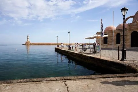 Mosque at the seafront of old town of Chania. Stock Photos