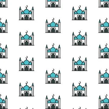 Mosque seamless doodle pattern, vector color illustration Stock Illustration