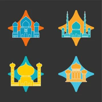 Mosque set Islamic religious building. Vector illustration for Muslim holiday Ilustración de archivo