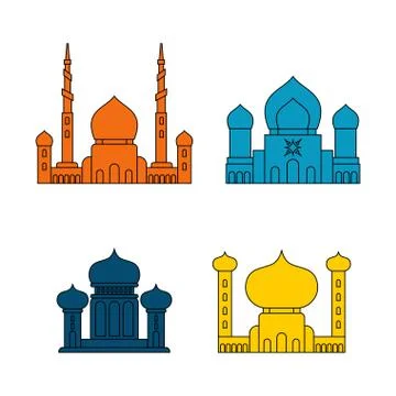 Mosque set Islamic religious building. Vector illustration for Muslim holiday Stock Illustration