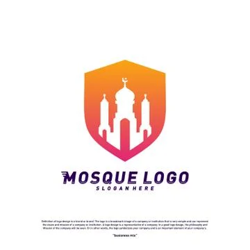 Mosque with Shield logo design concept.Religion Islamic logo template vector. Stock Illustration