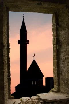 Mosque silhouette ancient window Stock Photos