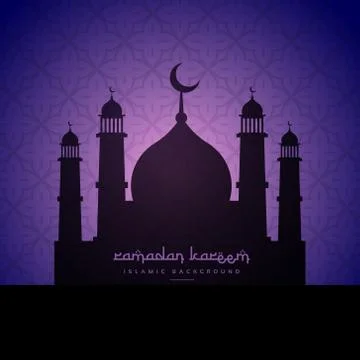 Mosque silhouette design in purple pattern background Illustrazione stock