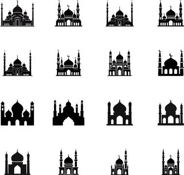 Mosque Silhouette Vector Icon Collection Stock Illustration