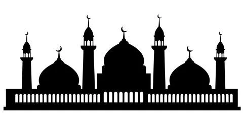 Mosque silhouette vector. Islamic architecture building with domes and mina.. Ilustración de archivo