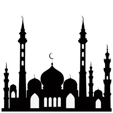 Mosque silhouette on white background. Religious design element. Stock Illustration