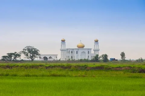 Mosque state in front of green grass field Stock Photos