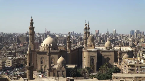 The Mosque Sultan Hassan seen from the Citadel of Saladin, Cairo, Egypt Stock Footage 129577055