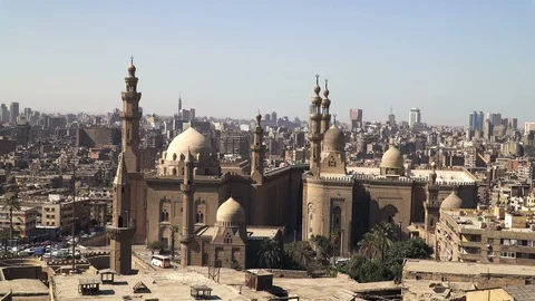 The Mosque Sultan Hassan seen from the Citadel of Saladin or Citadel of Cairo Stock Footage 129578335