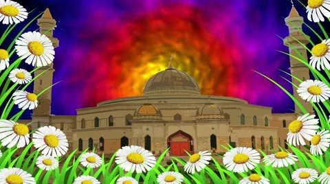 Mosque Sunset, Calendula Flowers Stock Footage 45971716