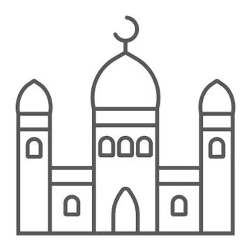 Mosque thin line icon, islamic and religion, building sign, vector graphics, a Stock Illustration