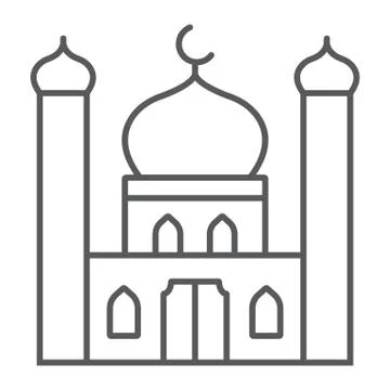 Mosque thin line icon, ramadan and islam, islamic building sign, vector graphics Ilustración de archivo
