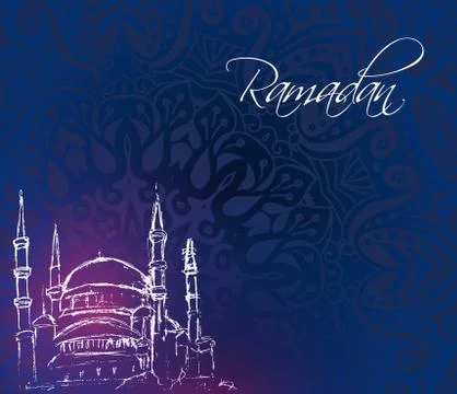 Mosque tower on dark blue background イラスト素材