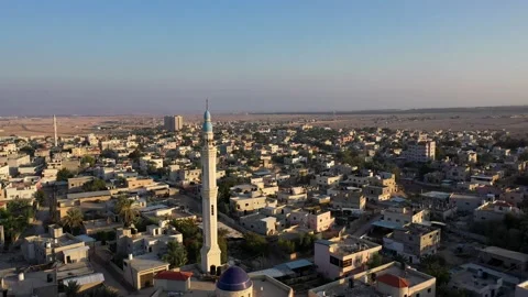 Mosque Tower minaret in Jericho city with Birds- aerial view Stock Footage 146200858