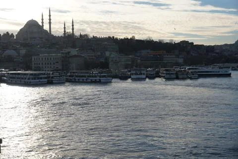 Mosque view from galata bridge Stock Photos