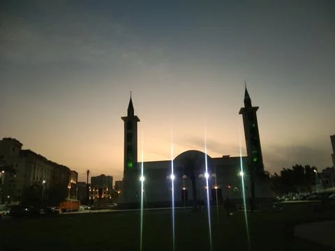 The mosque view in the sunset Stock Photos