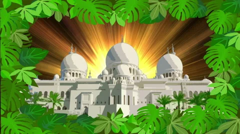 Mosque White Mosque and Plants Stock Footage 45972293