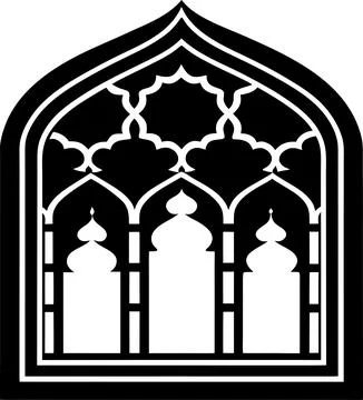 Mosque Window Arch Frame Silhouette Vector Illustration. Illustrazione stock
