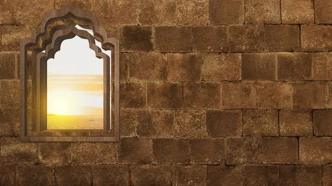 Mosque window arch on the wall Stock Illustration