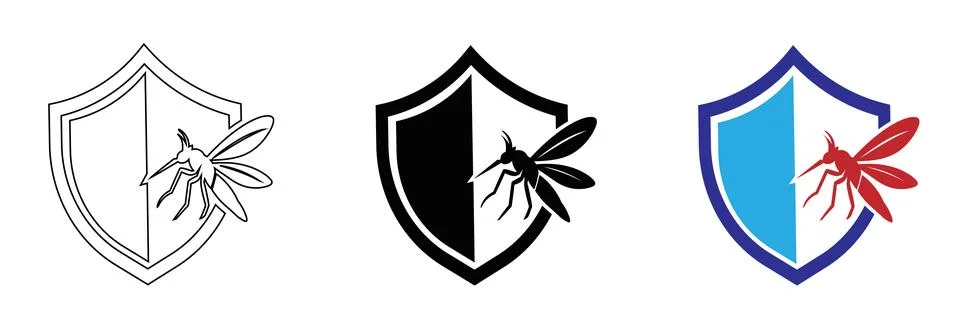 Mosquito protection shield icon variations in line art Stock Illustration