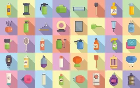 Mosquito protective icons set flat vector. Aerosol bite Stock Illustration