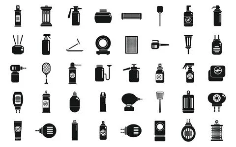 Mosquito protective icons set simple vector. Aerosol bite Stock Illustration