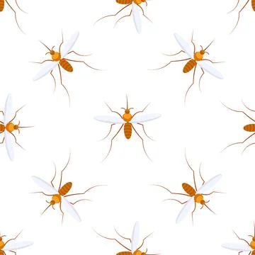 Mosquito seamless pattern flying over white background representing malaria and Stock Illustration