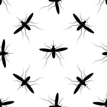 Mosquito Silhouette Seamless Pattern on White Background, Repeating Mosquito Stock Illustration