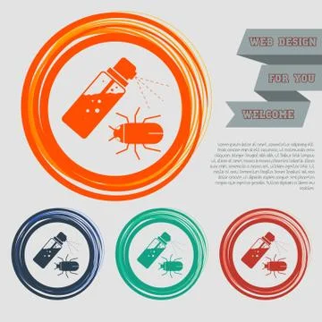 Mosquito spray, Bug icon on the red, blue, green, orange buttons for your web Stock Illustration
