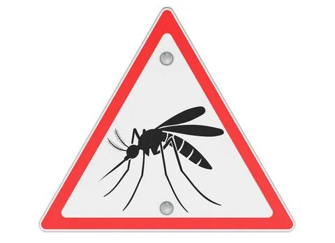 Mosquito triangular red warning sign. 3D rendering Stock Illustration