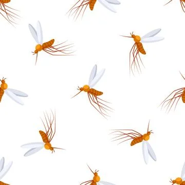 Mosquitoes seamless pattern flying insects background malaria epidemic dengue Stock Illustration