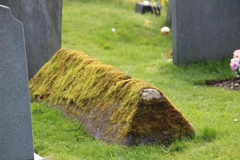 Moss covered grave memorial Stock Photos