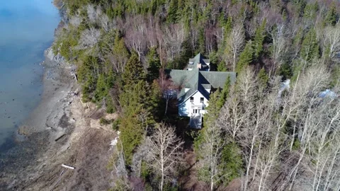 Moss Covered Shingles on Abandoned House Roof Aerial View Stock Footage 334086549