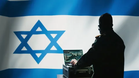 Mossad secret agent uses software to do war covert operations Stock Footage 278293781