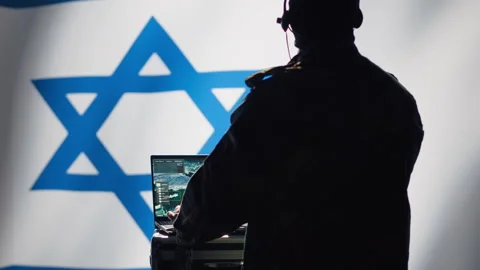 Mossad secret agent uses software to do war covert operations Stock Footage 278376068