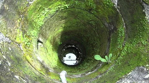 Mossy abandoned well Stock Footage