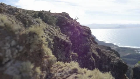 Mossy Cliff Macro to Ocean View Slow Focus Pull 스톡 동영상 331669715