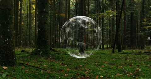 Mossy green forest with digital sphere and binary data cyberspace network Stockbeeldmateriaal 344140159