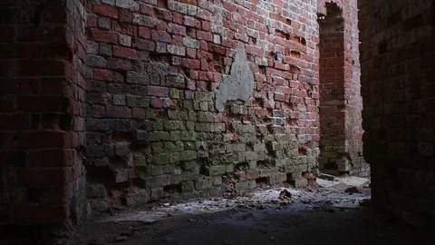 Mossy red brick wall of an ancient building Stock Footage 122238708