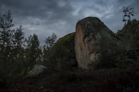 Mossy rocks at sunset 스톡 사진