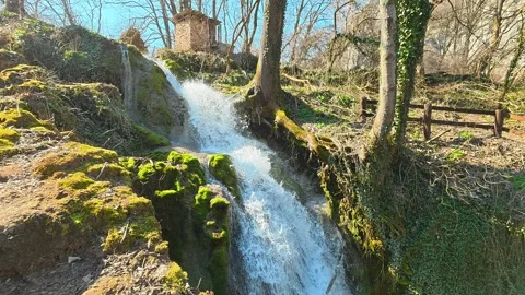Mossy rocks tumble over cascading water with gentle force. Mount Ozren Vidéo 330676952