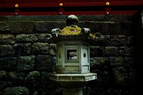 Mossy stone lantern Stock Photos
