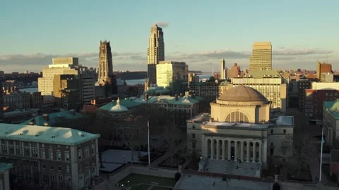 The most beautiful drone sunset footage of Columbia University in New York City Stock Footage 288020200
