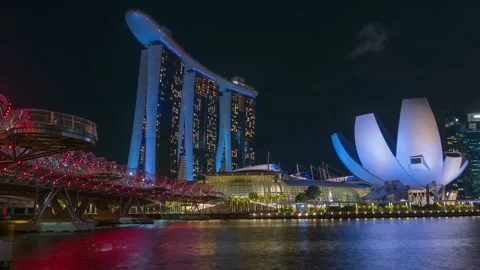 Most famous building in Singapore in the evening Stock Footage 239019853