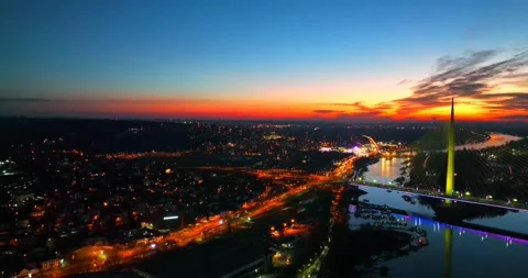 Most na Adi, Ada Bridge Belgrade Serbia drone Vídeo Stock 196299689