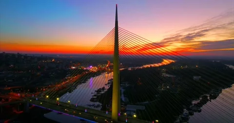 Most na Adi, Ada Bridge Belgrade Serbia drone Stock Footage 196299691