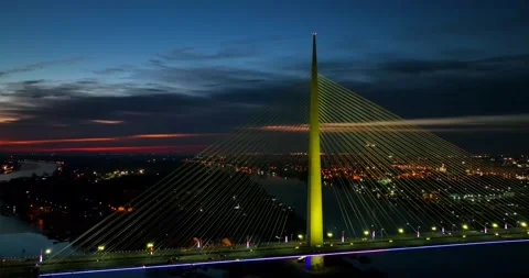 Most na Adi, Ada Bridge Belgrade Serbia drone Stock Footage 196300103