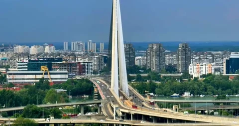 Most na Adi, Ada Bridge Belgrade Serbia drone Stock Footage 196300180