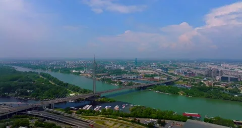 Most na Adi, Ada Bridge Belgrade Serbia drone Vídeo Stock 196300630