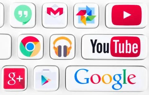 Most popular logotypes of google applications Stock Photos